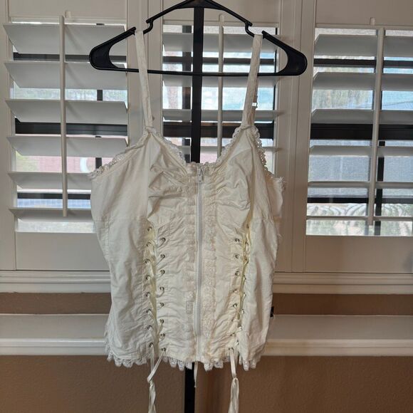 Tripp NYC Plus Size 2X Lace Trim Corset Tank Top White Tie Up Lolita Y2K Cosplay - Picture 1 of 7